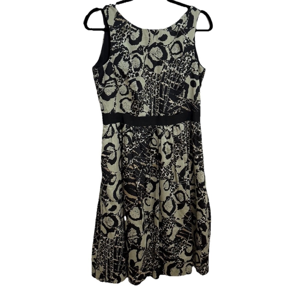 Helene Berman London Dress Sz 8 Abstract Print Black Gray Fit & Flare Sleeveless